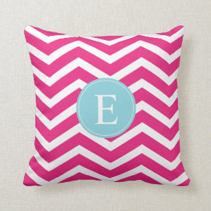 Coussin Monogramme bleu clair rose blanc Chevron