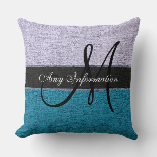 Coussin Monogramme bleu et argent toile de jute rustique é
