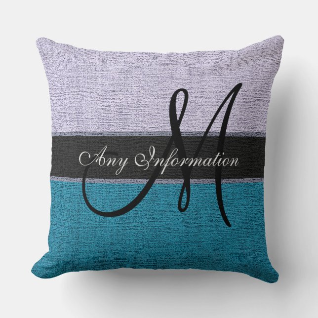 Coussin Monogramme bleu et argent toile de jute rustique é (Recto)