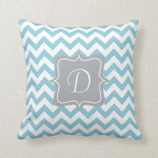 Coussin Monogramme bleu et blanc de zigzag