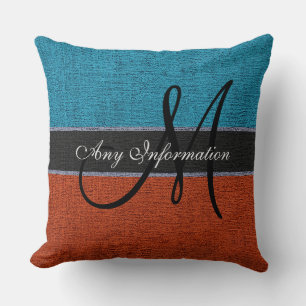 Coussin Monogramme Bleu et Burlap Brown Jute rustique