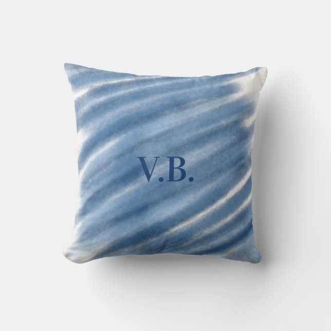 Coussin Monogramme bleu marine ajouter nom lettre aquarell (Recto)