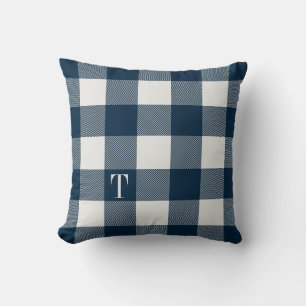 Coussin Monogramme bleu marine En vichy plaqué