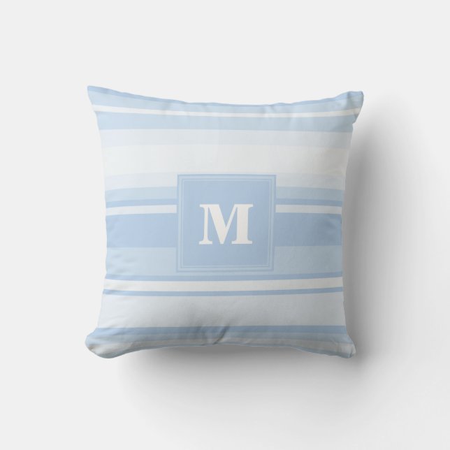 Coussin Monogramme Bleu rayures (Recto)
