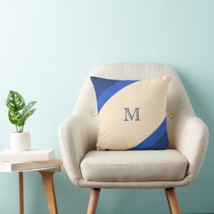 Coussin Monogramme bleu simple et moderne