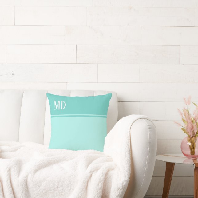 Coussin Monogramme bleu Turquoise simple et joli (Canapé)