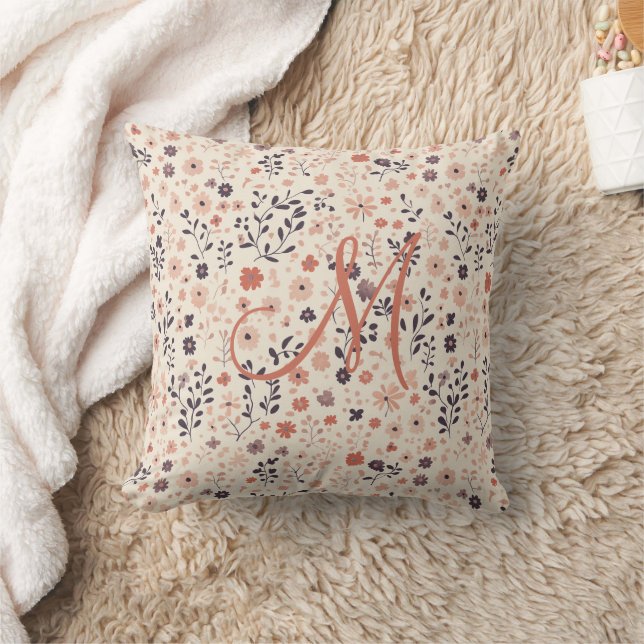 Coussin Monogramme Boho Blush rose Beige Coral Fleur sauva (Couverture)
