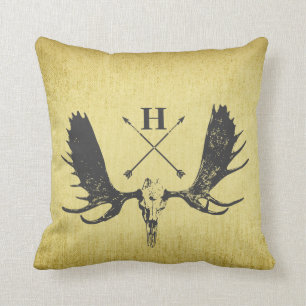 Coussin Monogramme Boho vintage sur le velours d'or écras