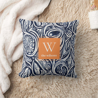 Coussin Monogramme botanique Abstrait de rouille de la mar