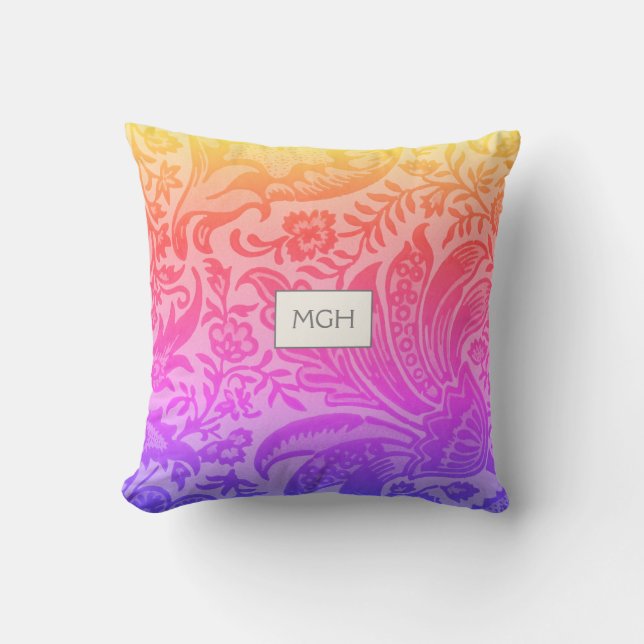 Coussin Monogramme botanique arc-en-ciel moderne (Recto)