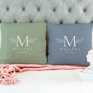 Coussin Monogramme botanique blanc minimaliste