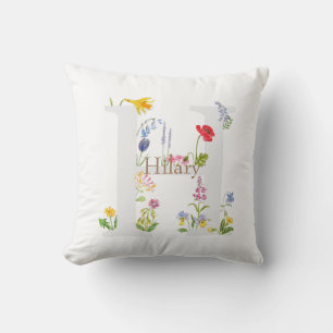 Coussin monogramme botanique customisé alphabet h fleur