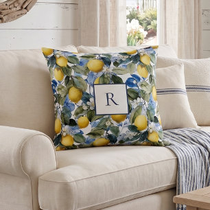 Coussin Monogramme botanique de citron 