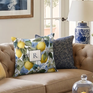 Coussin Monogramme botanique de citron 