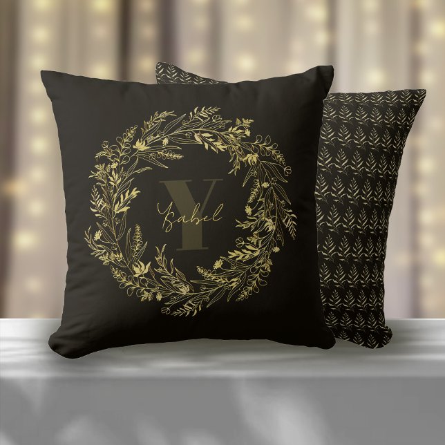 Coussin Monogramme botanique doré de la lettre Y (Créateur téléchargé)