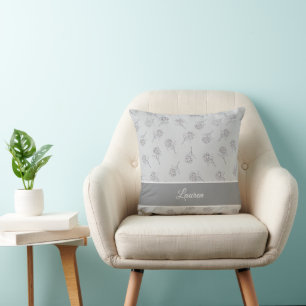 Coussin Monogramme botanique intemporel gris doux