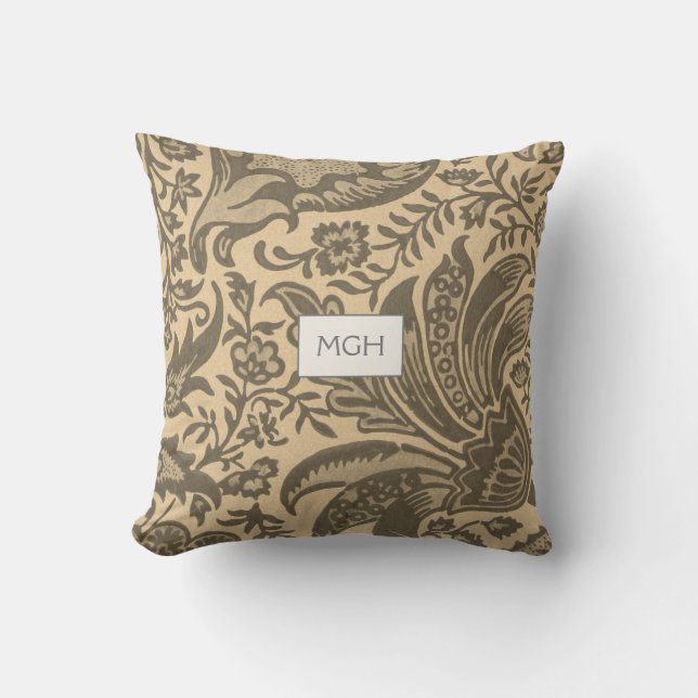 Coussin Monogramme botanique moderne Sepia Tan (Recto)