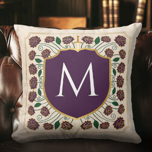Coussin Monogramme Bouclier Épée Médiévale Aubergine