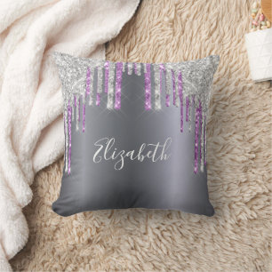 Coussin Monogramme brillant violet parties scintillant arg