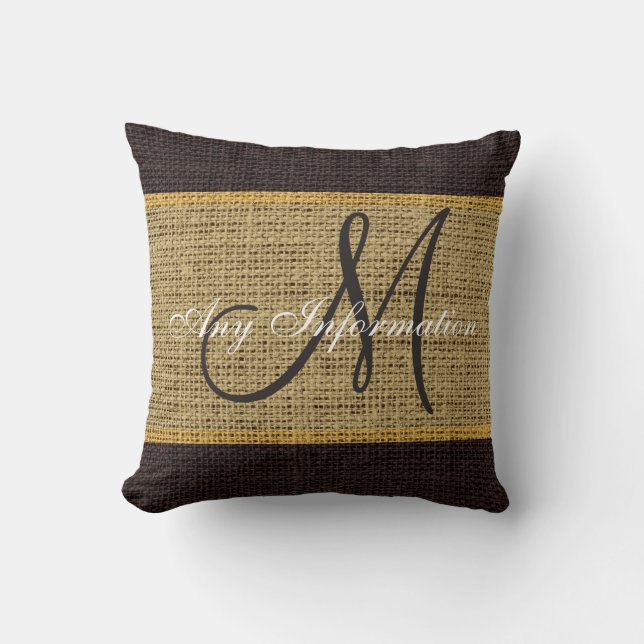 Coussin Monogramme Brown Burlap Jute (Recto)