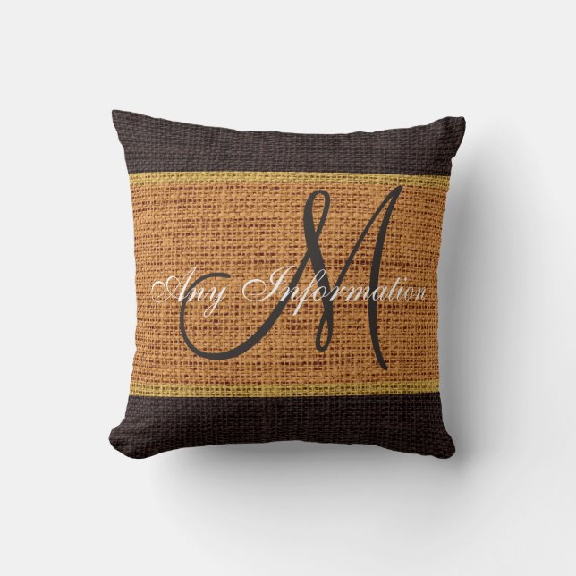 Coussin Monogramme Brown Burlap Jute (Recto)
