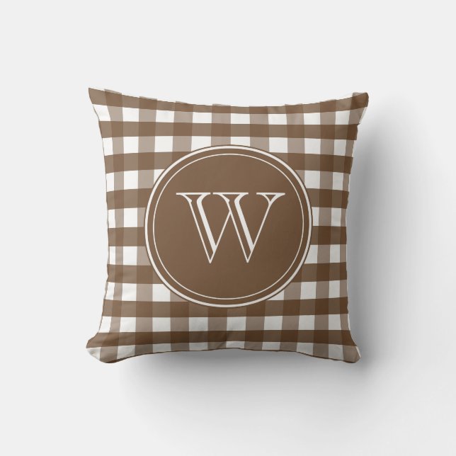 Coussin Monogramme Brown et blanc En vichy (Recto)