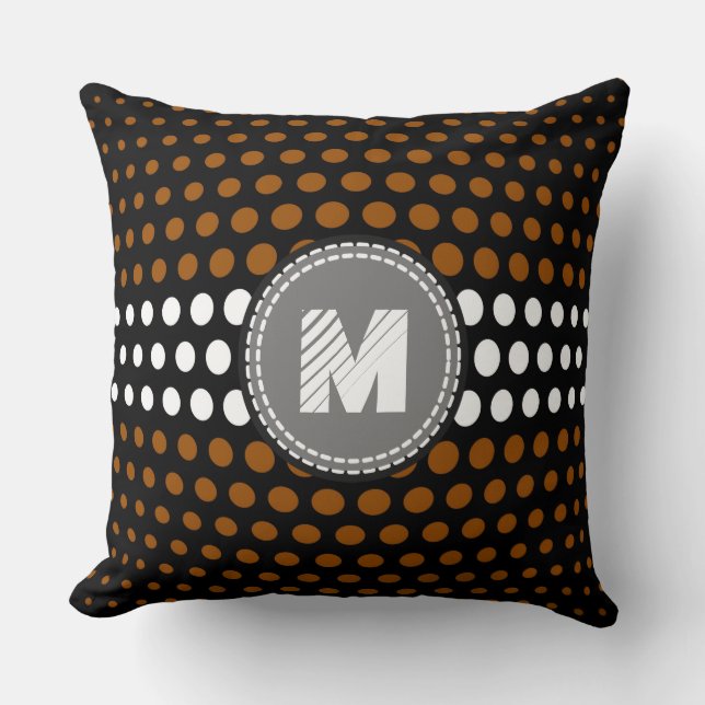 Coussin Monogramme Brown et blanc Pois Motif (Recto)