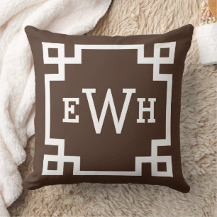 Coussin Monogramme Brown foncé   Clé grecque