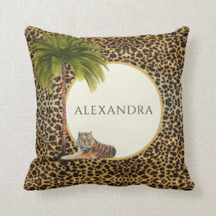 Coussin Monogramme Brown Leopard Motif élégant Palm