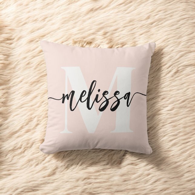 Coussin Monogramme Brush Calligraphie Blush rose (Créateur téléchargé)