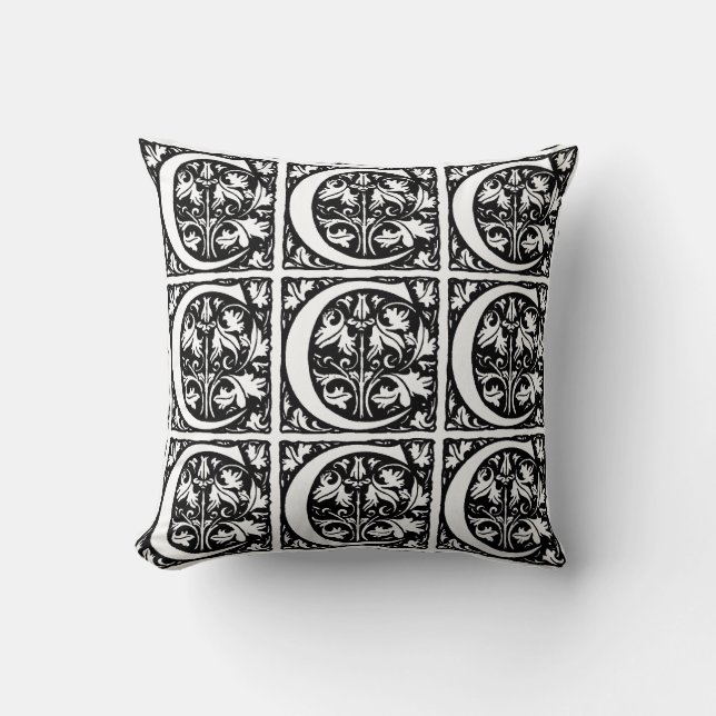 Coussin Monogramme C Modèle floral noir et blanc initial (Recto)