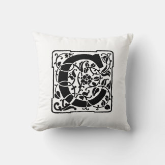 Coussin Monogramme C Modèle floral noir et blanc initial