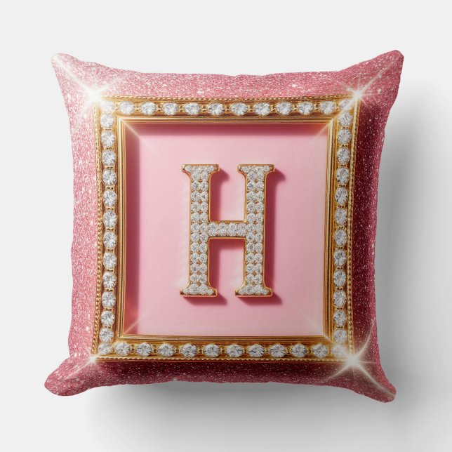 Coussin Monogramme Cadre Or Initiale H Diamant Paillettes  (Recto)