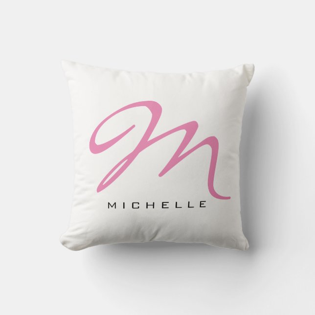 Coussin Monogramme calligraphie rose Votre Nom (Recto)