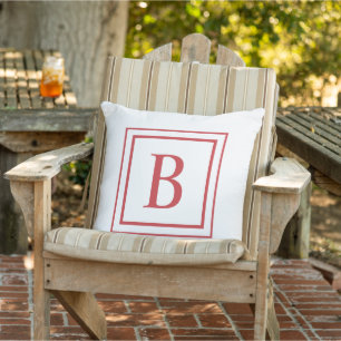 Coussin Monogramme carré à bordure rouge et blanc