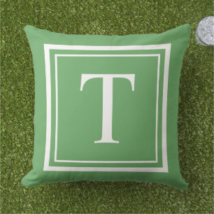 Coussin Monogramme carré blanc vert classique