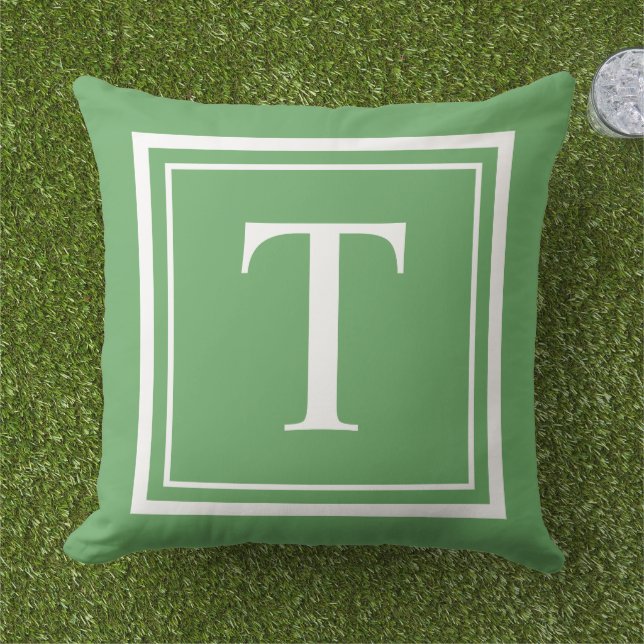 Coussin Monogramme carré blanc vert classique (Herbe)