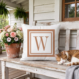 Coussin Monogramme carré classique en terre cuite et blanc