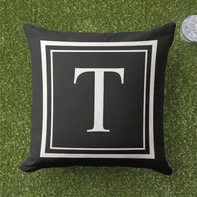 Coussin Monogramme carré classique noir et blanc (Herbe)