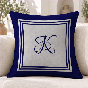 Coussin Monogramme carré moderne bleu gris élégant