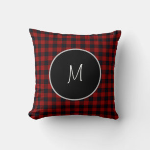 Coussin Monogramme carreaux de bœuf rouge et noir