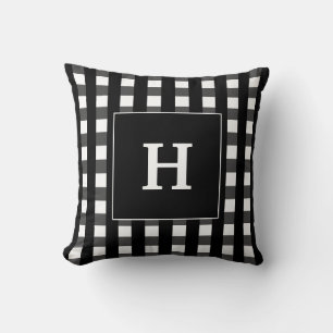 Coussin Monogramme carreaux moderne noir et blanc