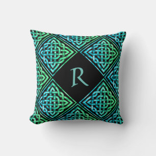 Coussin Monogramme Celtic Knot : Diamond Blue Green Coussi