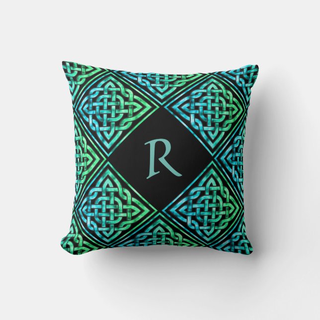 Coussin Monogramme Celtic Knot : Diamond Blue Green Coussi (Recto)