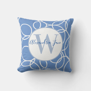 Coussin Monogramme Cercles blancs Bleu Moderne Abstrait