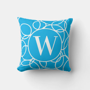 Coussin Monogramme Cercles blancs Ciel Bleu Moderne Abstra