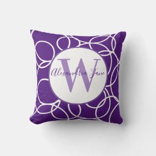 Coussin Monogramme Cercles blancs violet moderne Abstrait