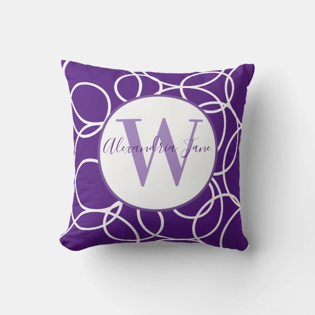 Coussin Monogramme Cercles blancs violet moderne Abstrait (Recto)