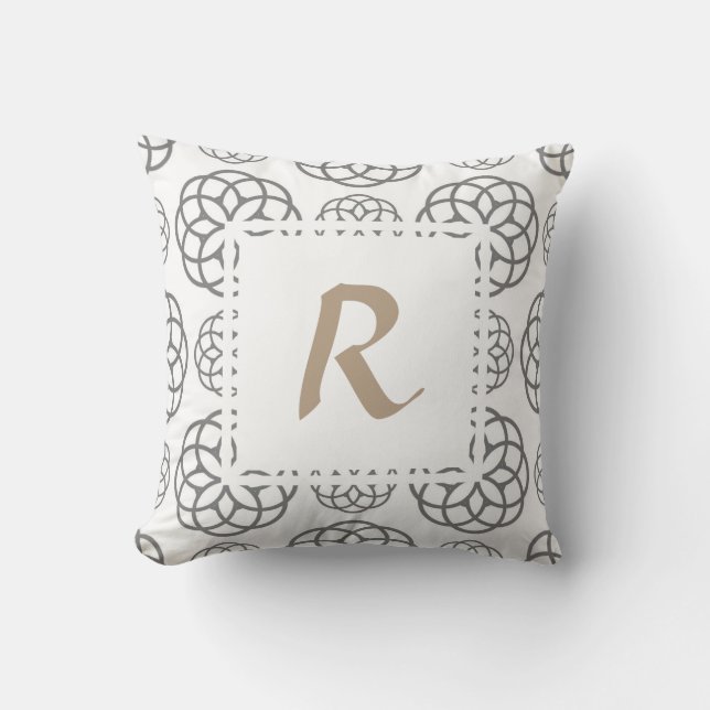 Coussin Monogramme Cercles Géométriques Gris avec Personna (Recto)
