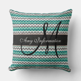 Coussin Monogramme Chevron Burlap Rustique #39